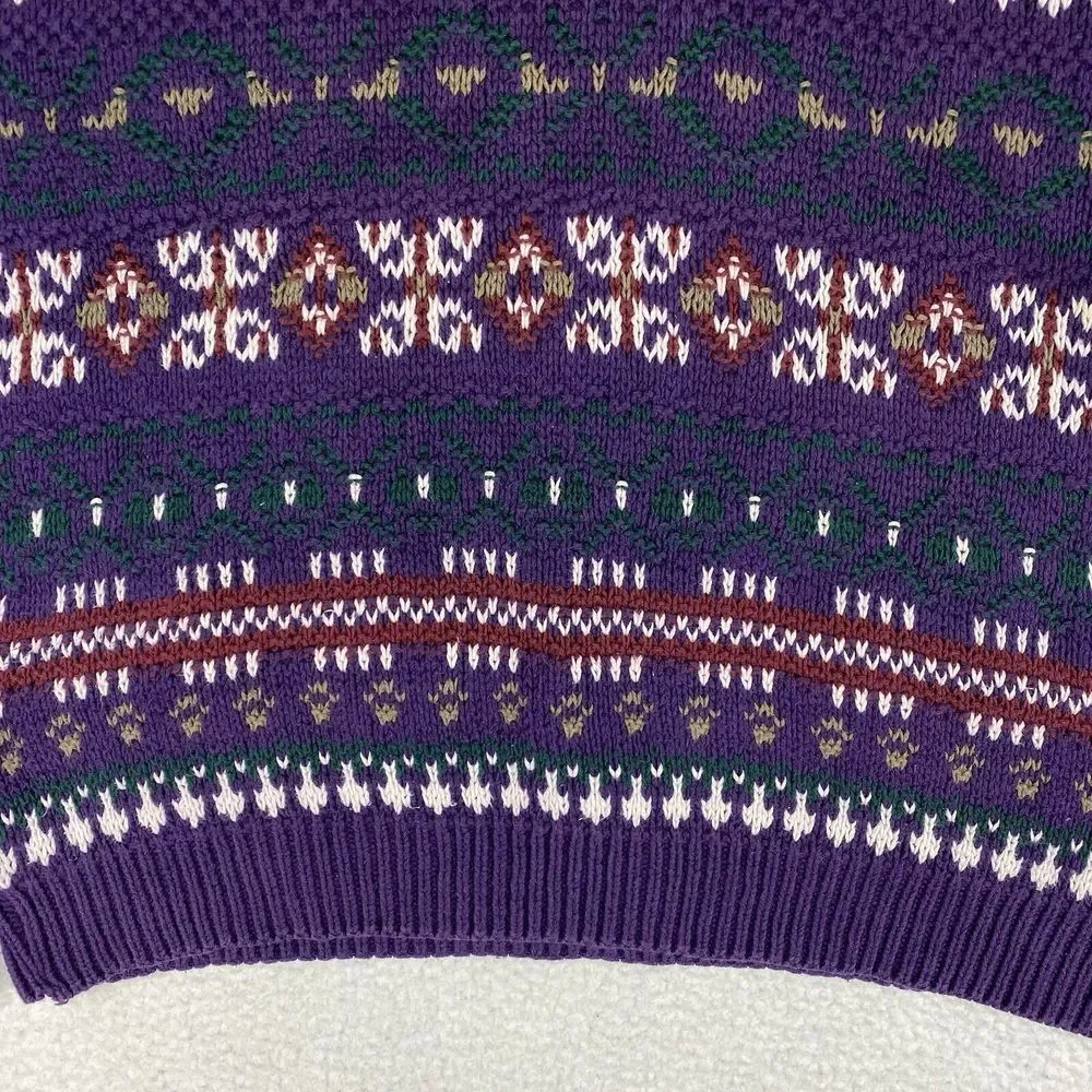 Vintage Eddie Bauer Sweater‎ Mens Size L Purple Geometric Nordic Pullover *READ*